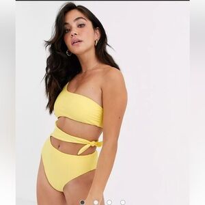 Abercrombie & Fitch one piece shoulder tie side swimsuit,  yellow size small